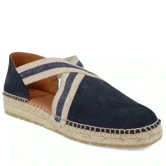 VIGUERA Women's 40 Dames Espadrille Flat Shoes Navy Blue Suede Cross Over Beach - Picture 1 of 14